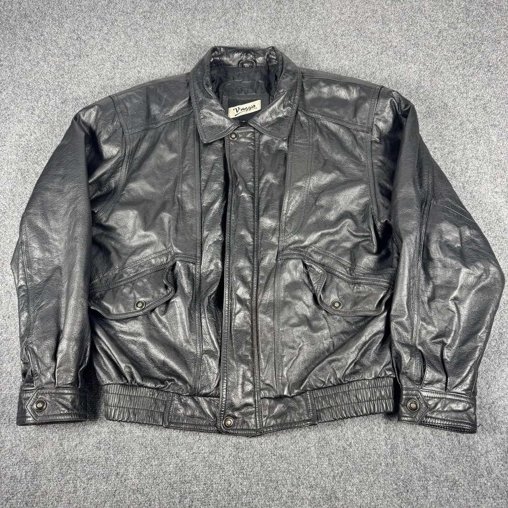 Vintage Black Leather Jacket Korean Style Viaggio M Mens Zip‎ Up Classic
